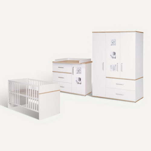 Ensemble De Chambre Pia - Lit Bébé + Commode À Langer + Armoire 3 Portes
