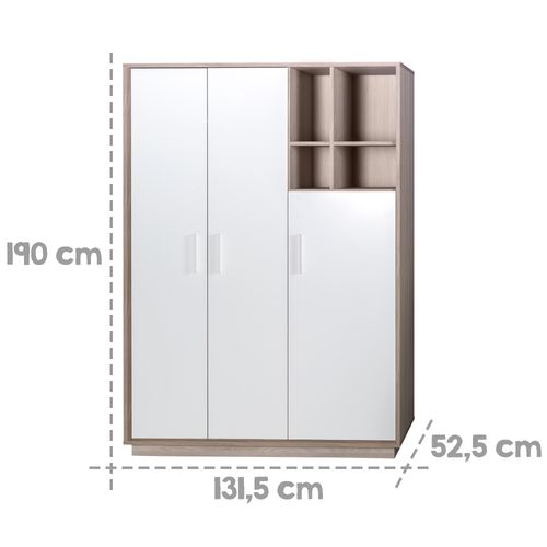 Armoire Olaf 3 Portes - Blanc / Décor Bois