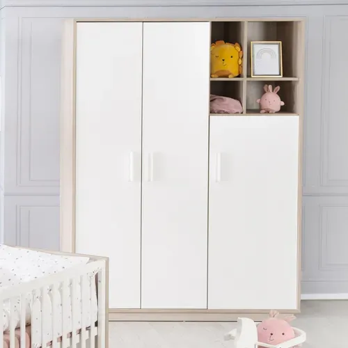 Armoire Olaf 3 Portes - Blanc / Décor Bois