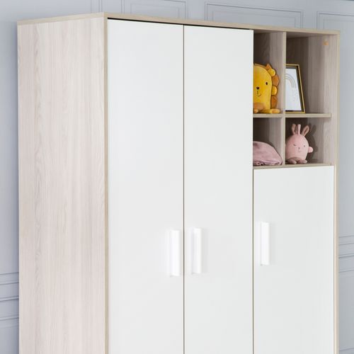 Armoire Olaf 3 Portes - Blanc / Décor Bois