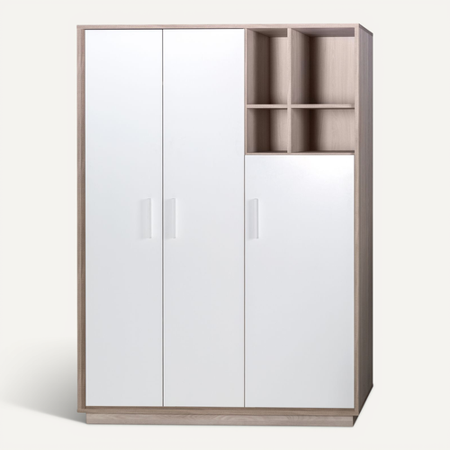 Armoire Olaf 3 Portes - Blanc / Décor Bois