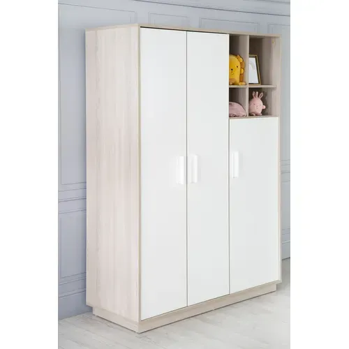 Armoire Olaf 3 Portes - Blanc / Décor Bois