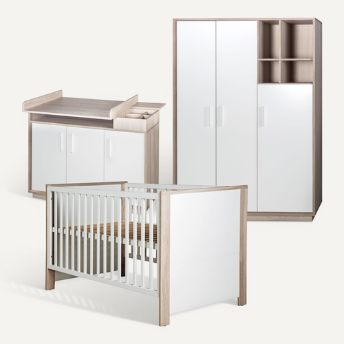 Ensemble De Chambre Olaf - Lit Bébé + Commode À Langer + Armoire 3 Portes