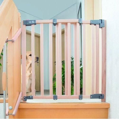 Barrière De Sécurité En Hêtre Réglable 93,5–120,5 Cm Avec Portillon Auto-fermant