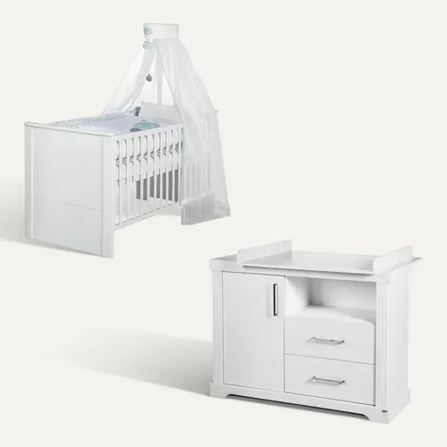 Set De Meuble Maxi - Lit Bébé évolutif + Commode À Langer - Blanc