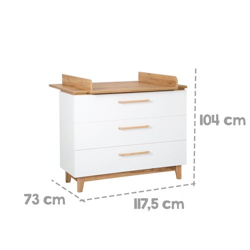 Commode à Langer Finn - 3 Tiroirs - Blanc / Effet Chêne Doré
