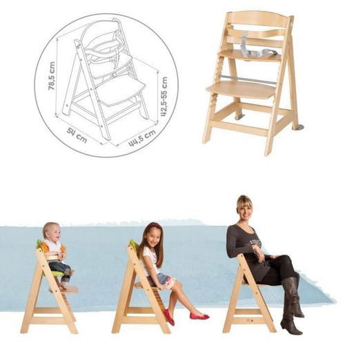 Chaise Haute Évolutive 2-en-1 Avec Transat Nouveau-né, Bois Naturel