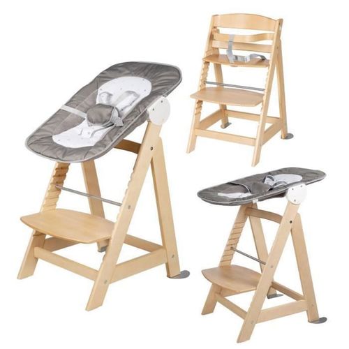 Chaise Haute Évolutive 2-en-1 Avec Transat Nouveau-né, Bois Naturel