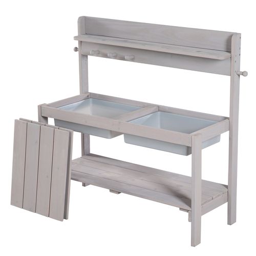 Roba Cuisine Sable Et Eau En Bois Massif Teck – 2 Bacs + Couvercles, Table De Boue 18 Mois – 8 Ans