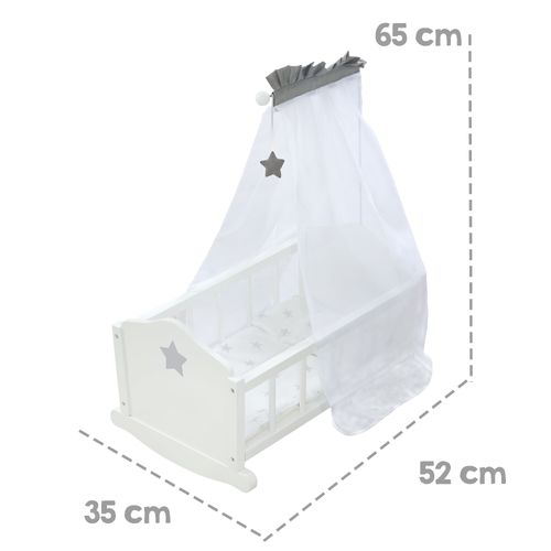 Berceau De Poupée Complet Stella - Inclus Textile à Motif étoile - Blanc/gris