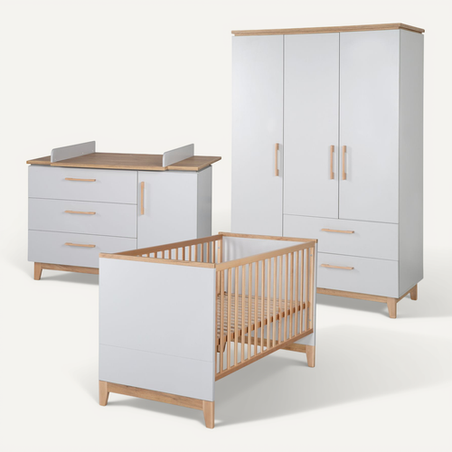 Ensemble De Chambre Caro - Lit Bébé + Commode Á Langer + Armoire 3 Portes