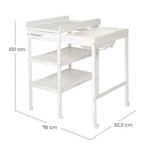 Table à Langer Et Baignoire Coulissante Blanche Baby Pool + Matelas Gris Roba Style