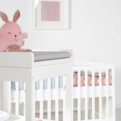 Table À Langer 2 Étagères En Bois Blanc   Matelas À Langer Gris Roba