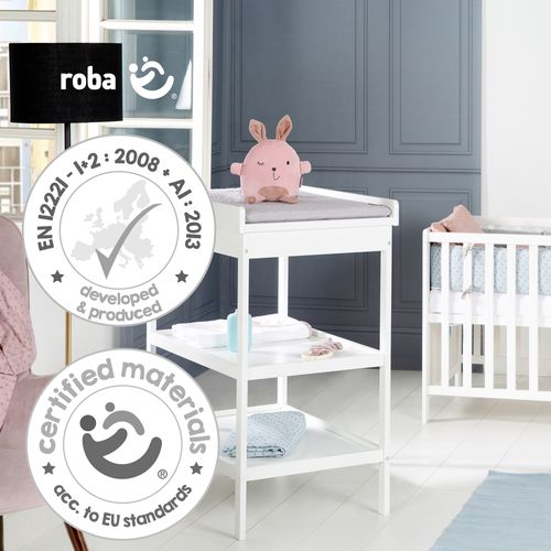 Table À Langer 2 Étagères En Bois Blanc   Matelas À Langer Gris Roba