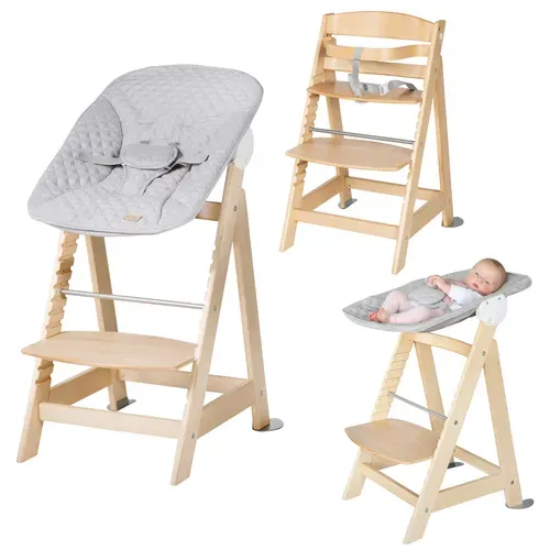 Chaise Haute Évolutive Born Up + Transat Roba Style - Naturel/gris