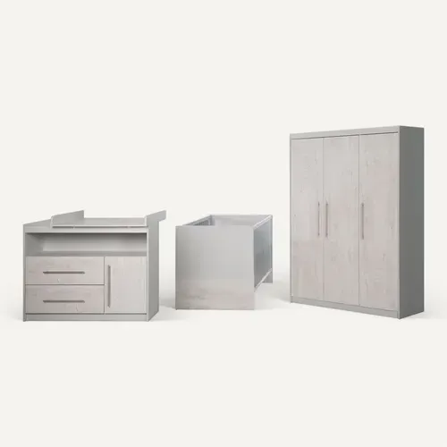 Ensemble De Chambre Maren 2 - Lit Bébé + Commode À Langer + Armoire 3 Portes