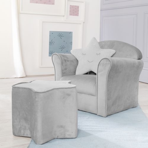 Fauteuil Enfant Lil Sofa Avec Accoudoirs - Rembourré De Velours Gris