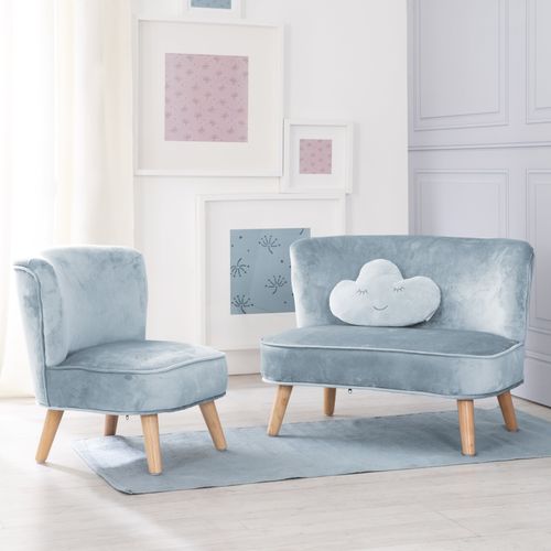 Ensemble Lil Sofa - Canapé + Fauteuil + Coussin Décoratif - Bleu Clair