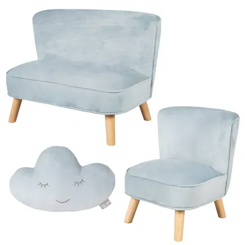 Ensemble Lil Sofa - Canapé + Fauteuil + Coussin Décoratif - Bleu Clair