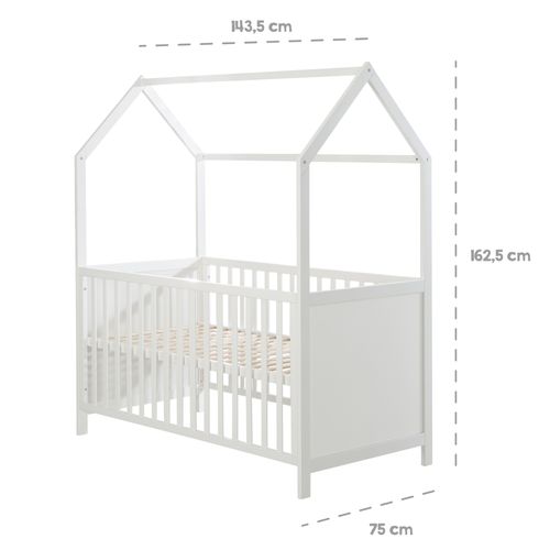 Lit Cabane Bébé Évolutif 70x140 - Convertible - Bois Blanc