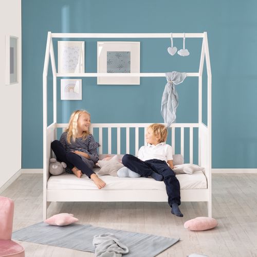 Lit Cabane Bébé Évolutif 70x140 - Convertible - Bois Blanc
