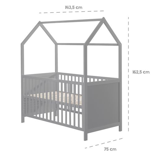 Lit Cabane Bébé évolutif 70x140 - Convertible - Bois Gris