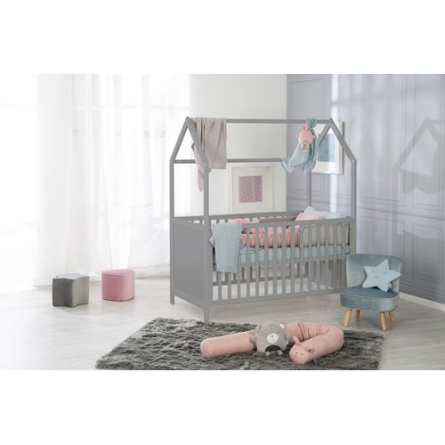 Lit Cabane Bébé évolutif 70x140 - Convertible - Bois Gris