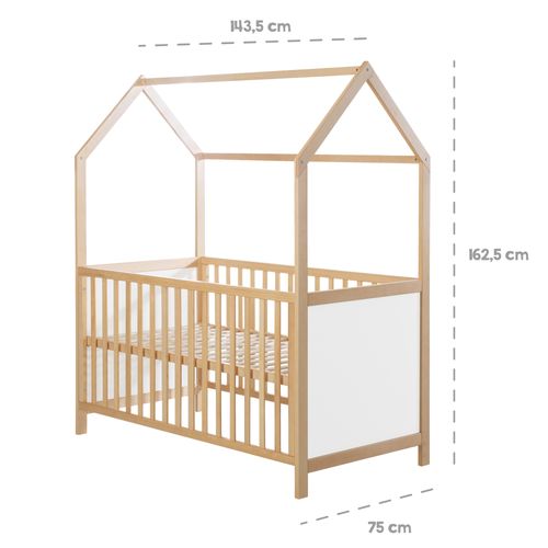 Lit Cabane Bébé Évolutif 70x140 - Convertible - Bois Blanc / Naturel