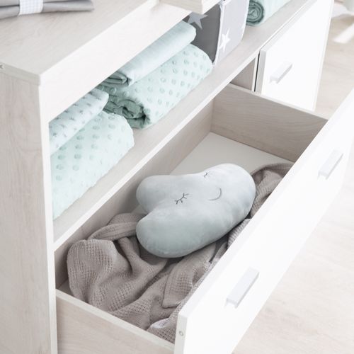 Commode à Langer Julia 117x75x98 Cm En Panneaux De Particules - Plan Amovible - Blanc / Effet Bois