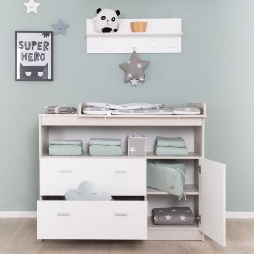 Commode à Langer Julia 117x75x98 Cm En Panneaux De Particules - Plan Amovible - Blanc / Effet Bois