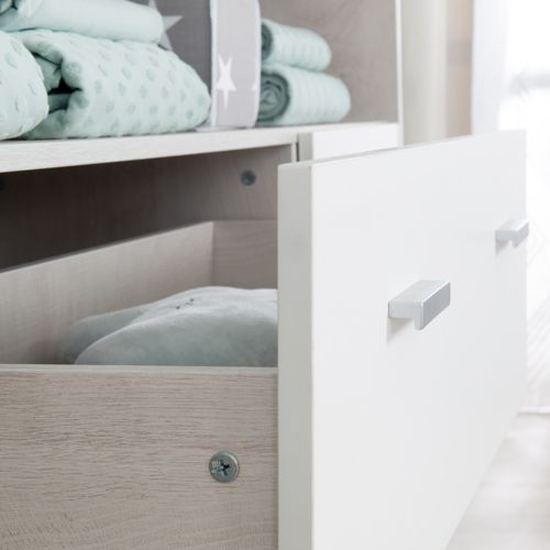 Commode à Langer Julia 117x75x98 Cm En Panneaux De Particules - Plan Amovible - Blanc / Effet Bois