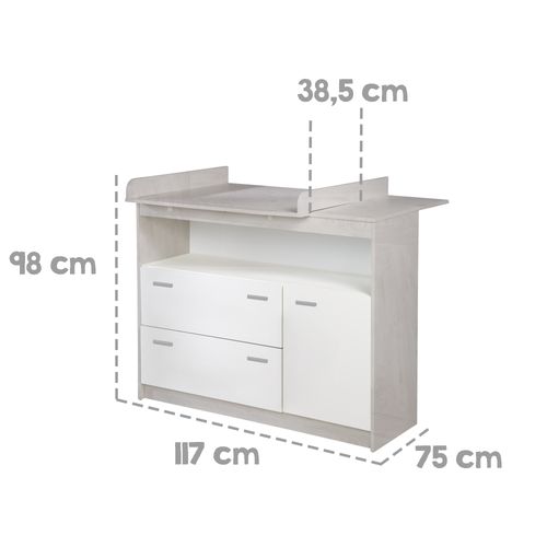 Commode à Langer Julia 117x75x98 Cm En Panneaux De Particules - Plan Amovible - Blanc / Effet Bois