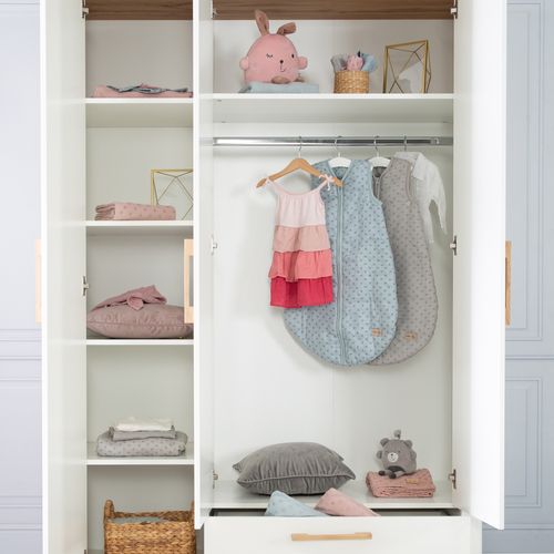 Armoire Bébé En Bois Chêne Et Blanc 3 Portes 1 Tiroir Ava