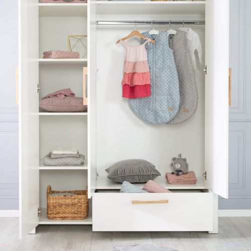 Armoire Bébé En Bois Chêne Et Blanc 3 Portes 1 Tiroir Ava