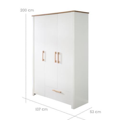 Armoire Bébé En Bois Chêne Et Blanc 3 Portes 1 Tiroir Ava