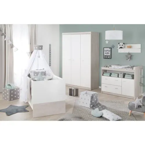 Ensemble Chambre Bébé Julia - Lit Évolutif + Commode à Langer + Armoire 3 Portes - Blanc