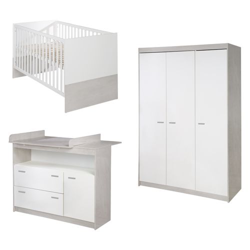 Ensemble Chambre Bébé Julia - Lit Évolutif + Commode à Langer + Armoire 3 Portes - Blanc