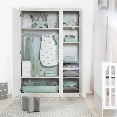 Ensemble Chambre Bébé Julia - Lit Évolutif + Commode à Langer + Armoire 3 Portes - Blanc