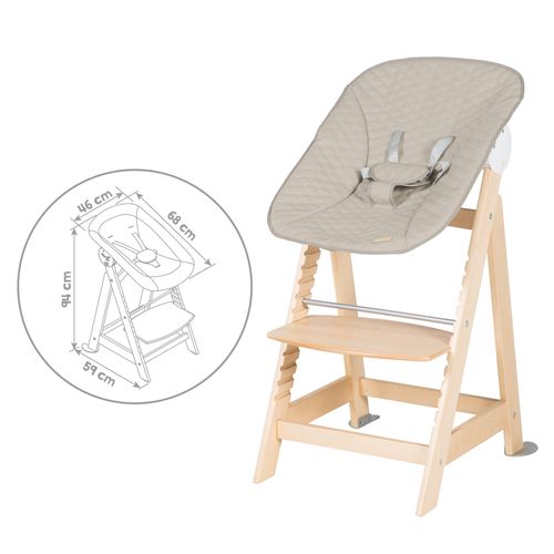 Chaise Haute évolutive Avec Transat Greyish Matelassé - Naturel Et Grège - Born Up