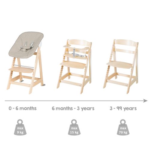 Chaise Haute évolutive Avec Transat Greyish Matelassé - Naturel Et Grège - Born Up