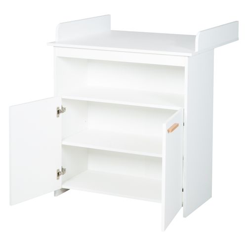 Commode à Langer Anton - Table Amovible - 2 Portes - Poignées En Bois - Blanc