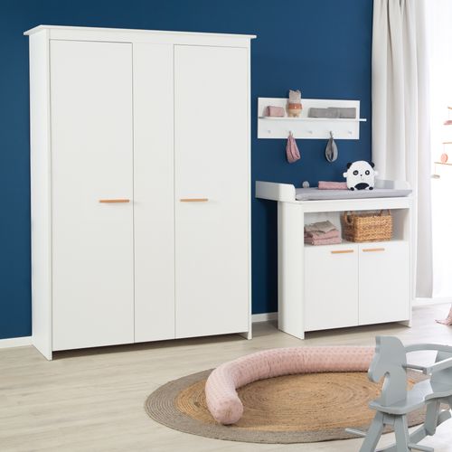 Armoire Bébé 2 Portes Anton - Poignées En Bois Massif De Hêtre - Bois Blanc