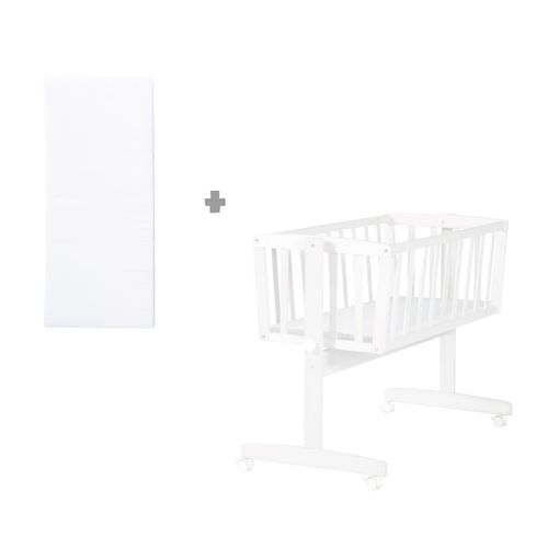 Berceau En Bois Laqué Blanc Avec Roulettes à Freins Et Matelas