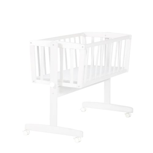 Berceau En Bois Laqué Blanc Avec Roulettes à Freins Et Matelas