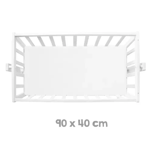 Berceau En Bois Laqué Blanc Avec Roulettes à Freins Et Matelas