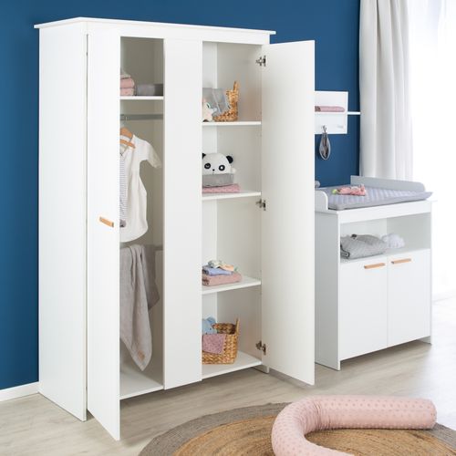 Chambre Bébé Complète Anton - Lit Évolutif 70 X 140 + Commode à Langer + Armoire 3 Portes - Blanc