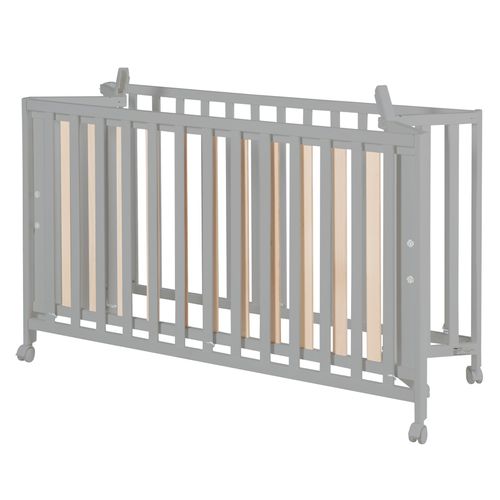 Lit Bébé Pliant 60x120 Réglable En Hauteur - Bois Laqué Taupe - Avec Roulettes - Fold Up