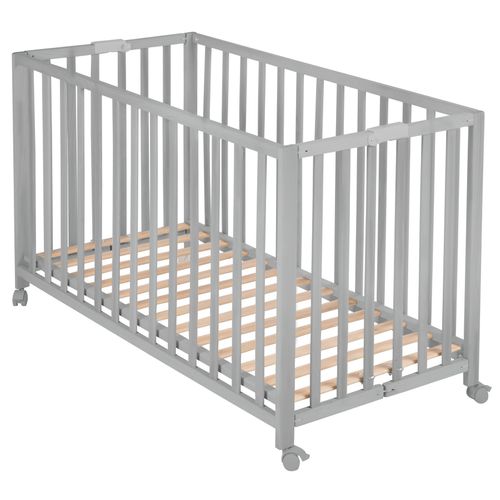 Lit Bébé Pliant 60x120 Réglable En Hauteur - Bois Laqué Taupe - Avec Roulettes - Fold Up