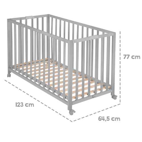 Lit Bébé Pliant 60x120 Réglable En Hauteur - Bois Laqué Taupe - Avec Roulettes - Fold Up