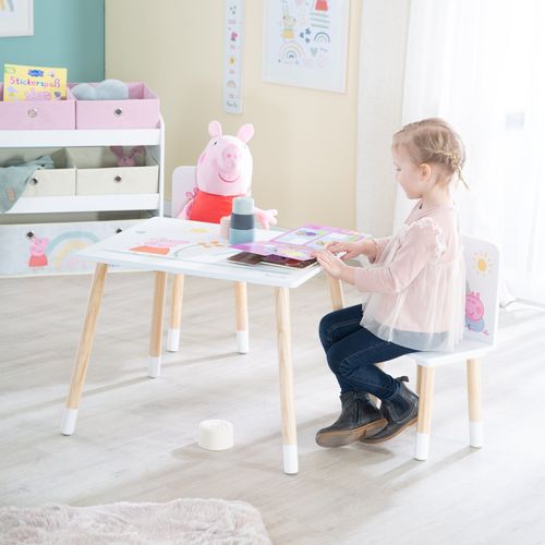 Ensemble Table + 2 Chaises Enfants Peppa Pig - Motif Truie - Pieds En Bois Naturel - Rose
